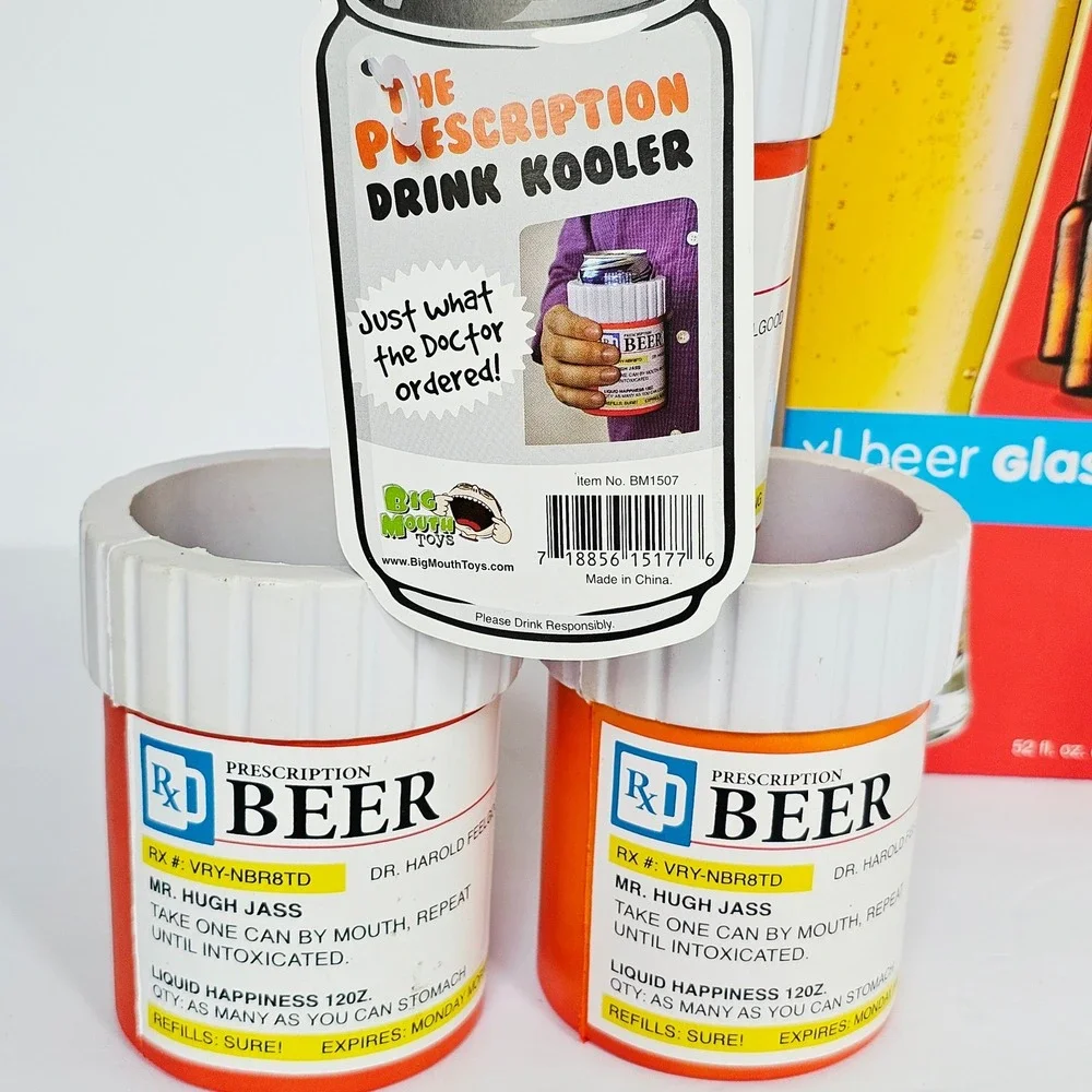 NEW XL Beer Glass & Beer Prescription Drink Kooler Koozies Novelty Barware Gift